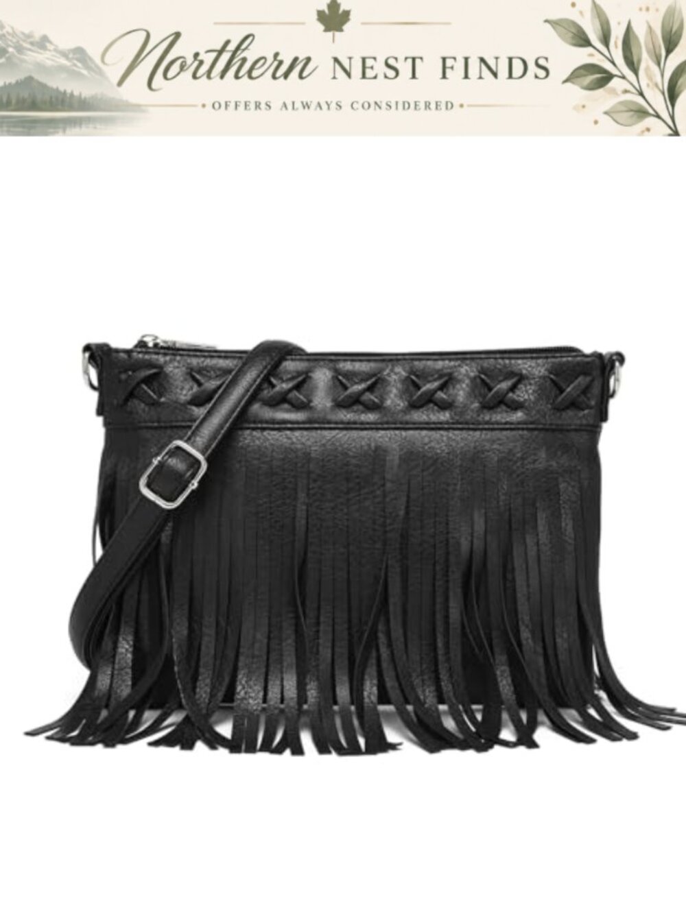 Fringe Crossbody Bag Vegan Leather Boho Western Hippie Braided Purse